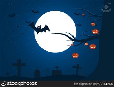 happy halloween day on night background,halloween party, vector illustration.