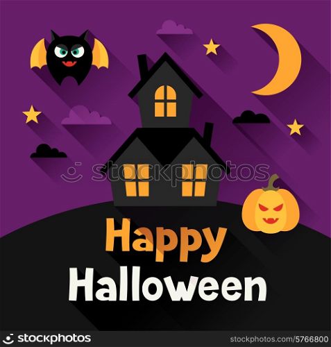 Happy halloween greeting card in flat design style.