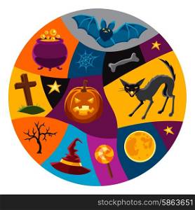 Happy halloween greeting card with characters and objects. Happy halloween greeting card with characters and objects.