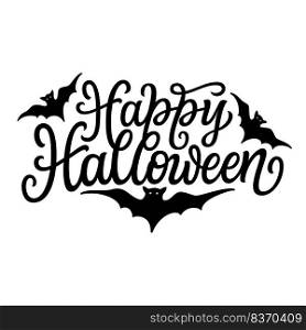 Happy Halloween. Hand lettering text with bat silhouettes isolated on white background. Vector typography for posters, banners, cards, t shirts
