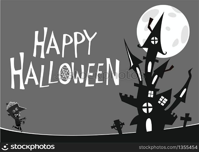 Happy Halloween haunted house isolated on a white background