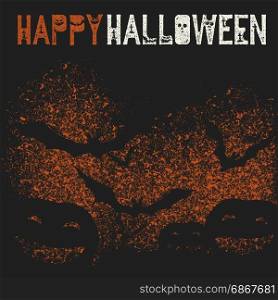 Happy Halloween. Holiday logotype. Pumpkins and bats spray painted background.