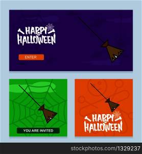 Happy Halloween invitation design with broom vector