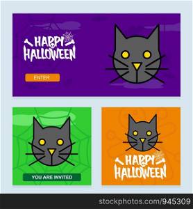 Happy Halloween invitation design with cat vector