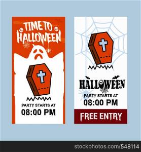 Happy Halloween invitation design with coffins vector