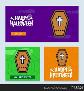 Happy Halloween invitation design with coffins vector