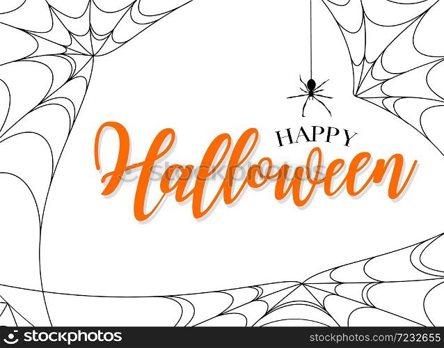 Happy Halloween lettering design. Holiday calligraphy with spider web, isolated on white background. For poster, banner, greeting card, invitation.