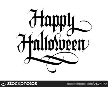 Happy Halloween lettering. Holiday inscription with swirl elements. Handwritten text, calligraphy. Can be used for greeting cards, posters, leaflets