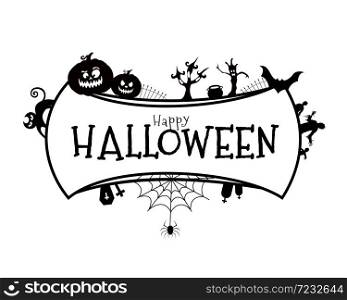 Happy Halloween lettering with Halloween element design. Vector illustration isolated on white background.