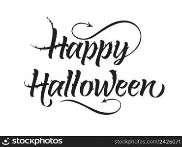 Happy Halloween lettering with spikes and curvy devils tails. Handwritten text, calligraphy. Can be used for greeting cards, posters, leaflets