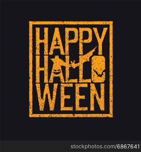 Happy Halloween Logotype. Grunge stamp letters and scary elements (bats, grave, pumpkin).