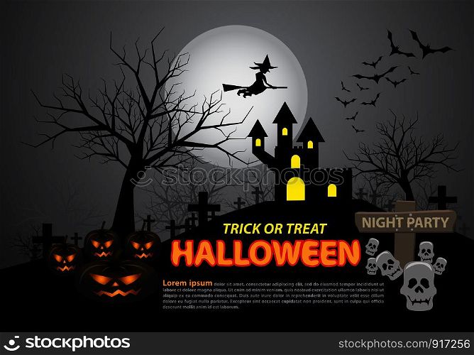 Happy halloween on dark moon light night party holiday celebration festival vector illustration.
