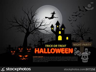 Happy halloween on dark moon light night party holiday celebration festival vector illustration.