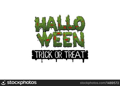 Happy Halloween party comic text font. Green color zombie font for Halloween holiday party. Trick or Treat horror invitation. Zombie font with blood drops concept. Monster halloween spider on web.. Happy Halloween party comic text font pop art