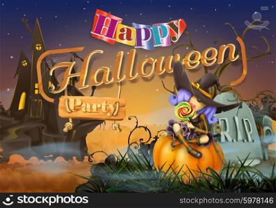 Happy Halloween party, witch vector background