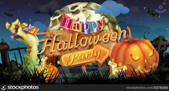 Happy Halloween party, zombie vector background
