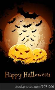 Happy Halloween Poster. Grungy Illustration with Bats and Pumpkins.. Happy Halloween Poster. Grungy Illustration.