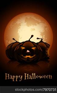 Happy Halloween Poster. Holiday Illustration with Moon and Pumpkins.. Happy Halloween Poster. Holiday Illustration.