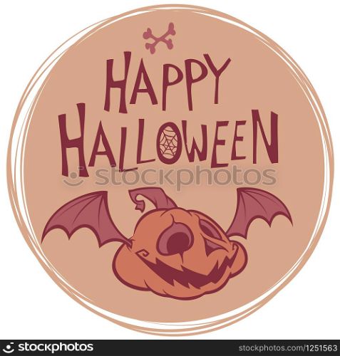 Happy Halloween Poster with pumpkin head. Vector illustration