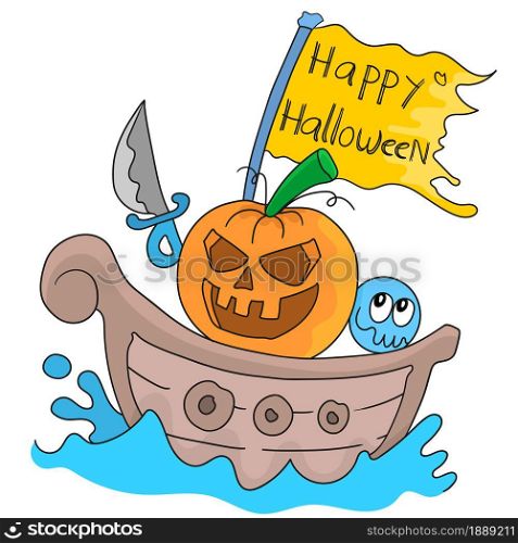 happy halloween pumpkin pirates. cartoon illustration sticker emoticon