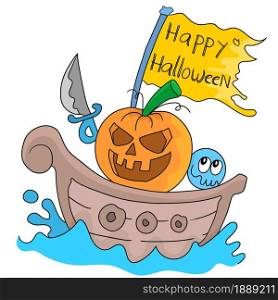 happy halloween pumpkin pirates. cartoon illustration sticker emoticon