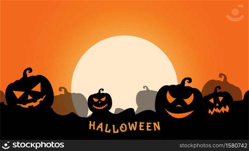 Happy Halloween Pumpkins party banner full moon vector background illustration