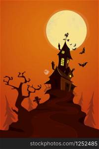 Happy Halloween Scary House at Dark Night - Vector