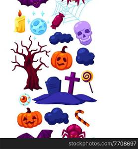 Happy Halloween seamless pattern with celebration items. Background for holiday and party.. Happy Halloween seamless pattern with celebration items. Background for party.
