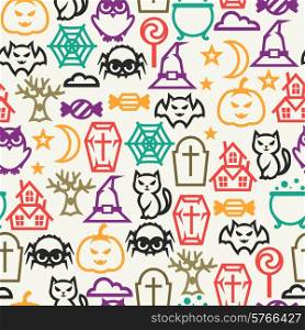 Happy halloween seamless pattern with flat icons.