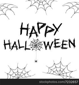 Happy Halloween spider web banner. Black and white, vector illustration.