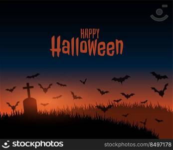 happy halloween spooky scene landscape with grass and grave