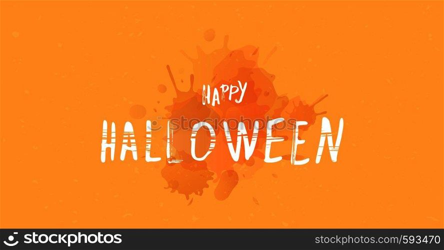 Happy Halloween template with hand lettering and watercolor texture. Element for holiday design. Vector illustration.