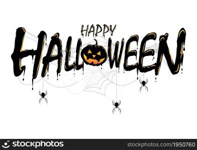 Happy Halloween Text Banner, Contains pumpkin and cobwebs. silhouettes isolated on a white background. illustration For web banner design. elements, logos, badges, labels, happy the holiday concept.