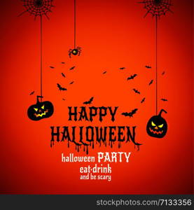 Happy Halloween Text Banner or invitation, Vector with spiders on bright background.. Happy Halloween Text Banner, Vector with spiders on bright background.