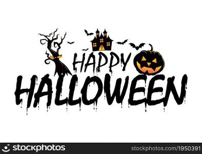Happy Halloween Text Banner, Vector. silhouettes of Halloween isolated on a white background. illustration For web banner design. elements, logos, badges, labels, happy the holiday concept.