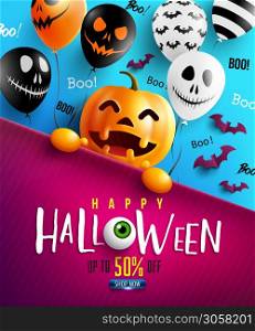 Happy Halloween trick or treat with Happy halloween pumpkin and Scary air balloons.Website spooky,Background or banner Halloween template.Vector illustration EPS10