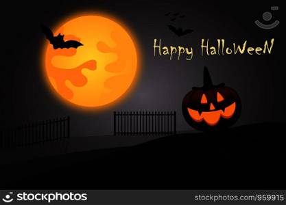 Happy Halloween Vector Pumpkin dark. The Moon Orange black background and