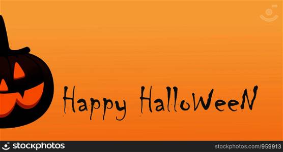 Happy Halloween Vector Text Banner design with orange background and pumpkin
