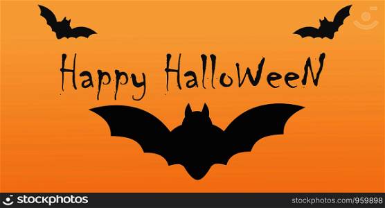 Happy Halloween Vector Text Banner design with orange background and Pumpkin, Bat