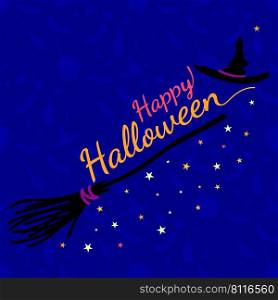 Happy Halloween vector with witch broom and text banner background pattern design