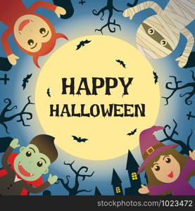 Happy Halloween with Halloween monster costume in graveyard and the full moon background - Vector illustration