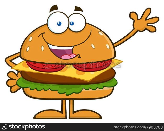 Happy Hamburger Cartoon Character Waving