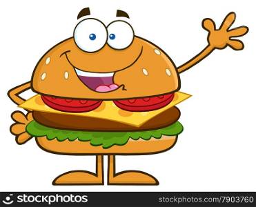 Happy Hamburger Cartoon Character Waving