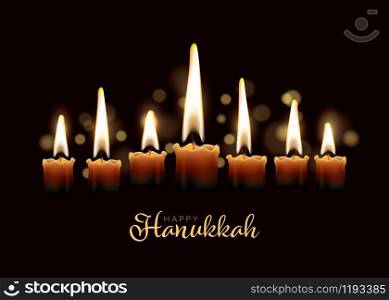 Happy hanukkach day card template with candlestick and seven realistic candles