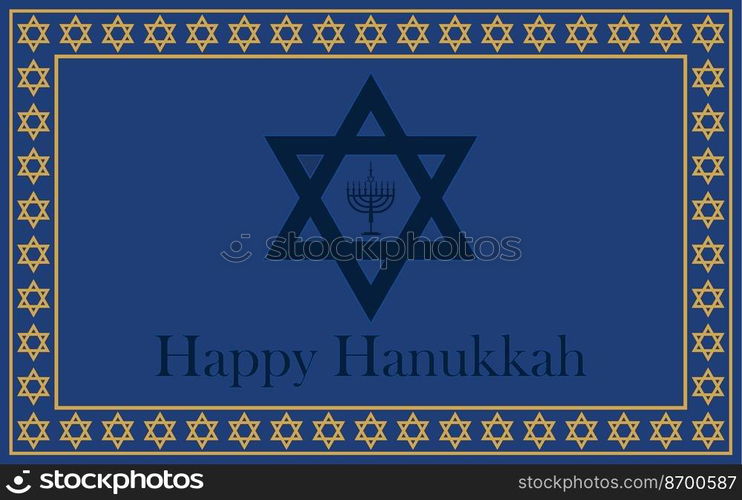 Happy Hanukkah background with menorah and David stars. Vector illustration