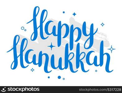 Happy Hanukkah celebration holiday card with lettering. Happy Hanukkah celebration holiday card with lettering.