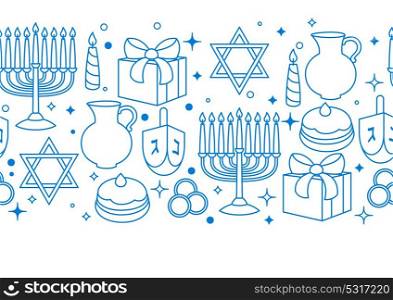 Happy Hanukkah celebration seamless pattern with holiday objects. Happy Hanukkah celebration seamless pattern with holiday objects.