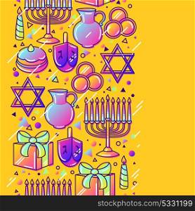Happy Hanukkah celebration seamless pattern with holiday objects. Happy Hanukkah celebration seamless pattern with holiday objects.