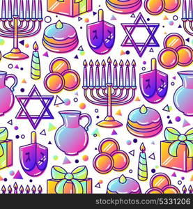 Happy Hanukkah celebration seamless pattern with holiday objects. Happy Hanukkah celebration seamless pattern with holiday objects.