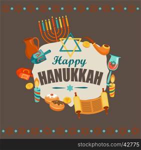 Happy Hanukkah typography card template, banner or flyer. Vector.